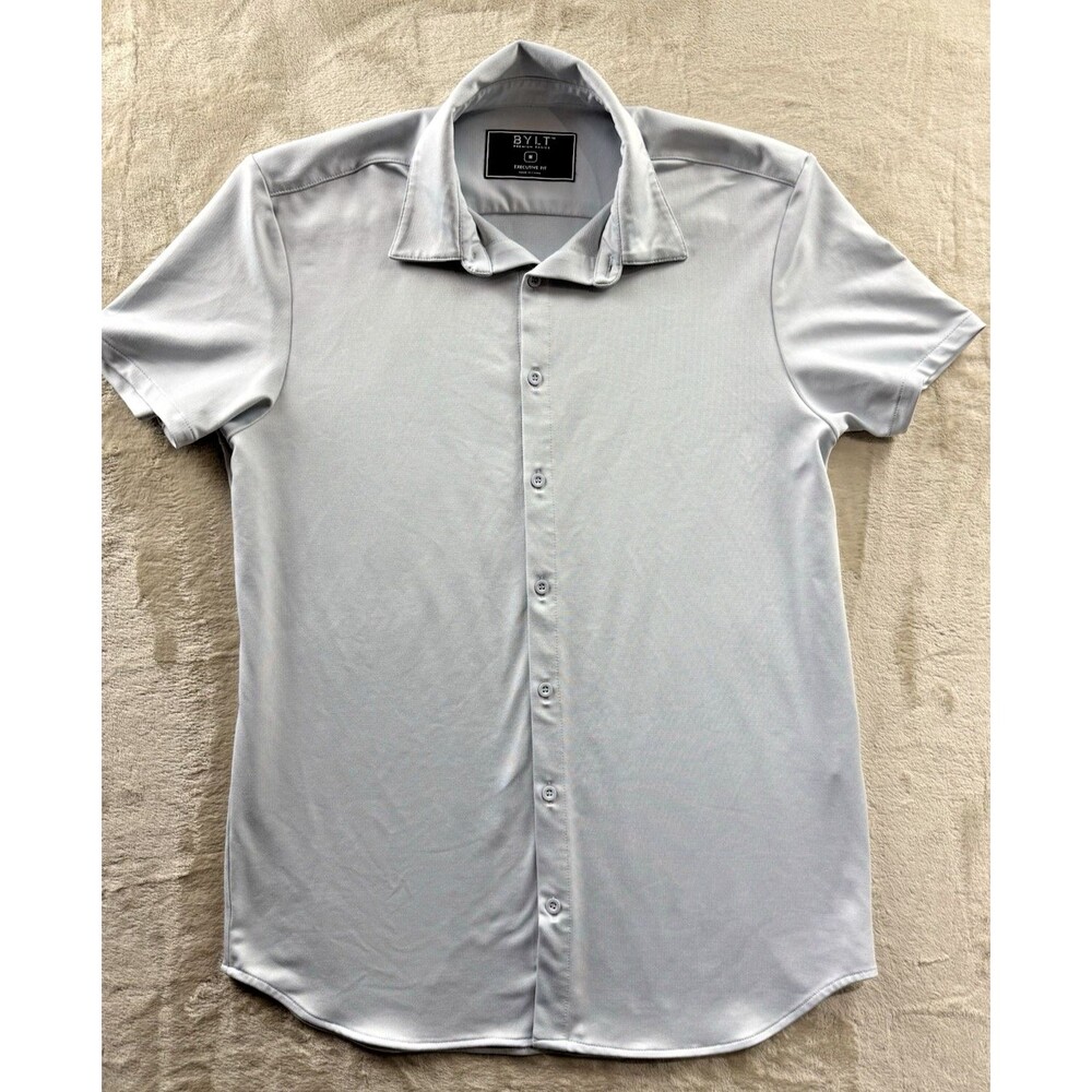 BYLT Premium Basics Executive Fit Short Sleeve Gray Button Down Shirt Medium